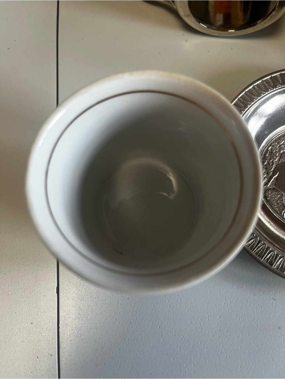 Vintage Zajecar Italy EP Zinc Art Style Porcelain & Pewter Espresso Cups Sugar - Picture 6 of 10